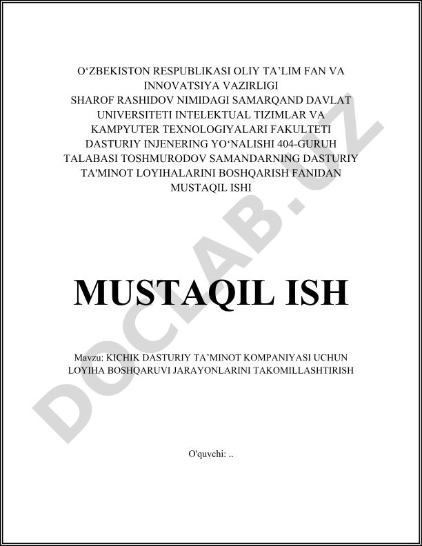 Kichik dasturiy ta'minot kompaniyasi uchun loyiha boshqaruvi jarayonlarini takomillashtirish