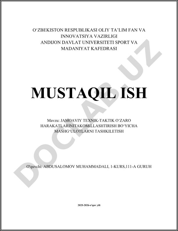 Jamoaviy texnik-taktik o'zaro harakatlarni takomillashtirish bo'yicha mashg'ulotlarni tashkil etish