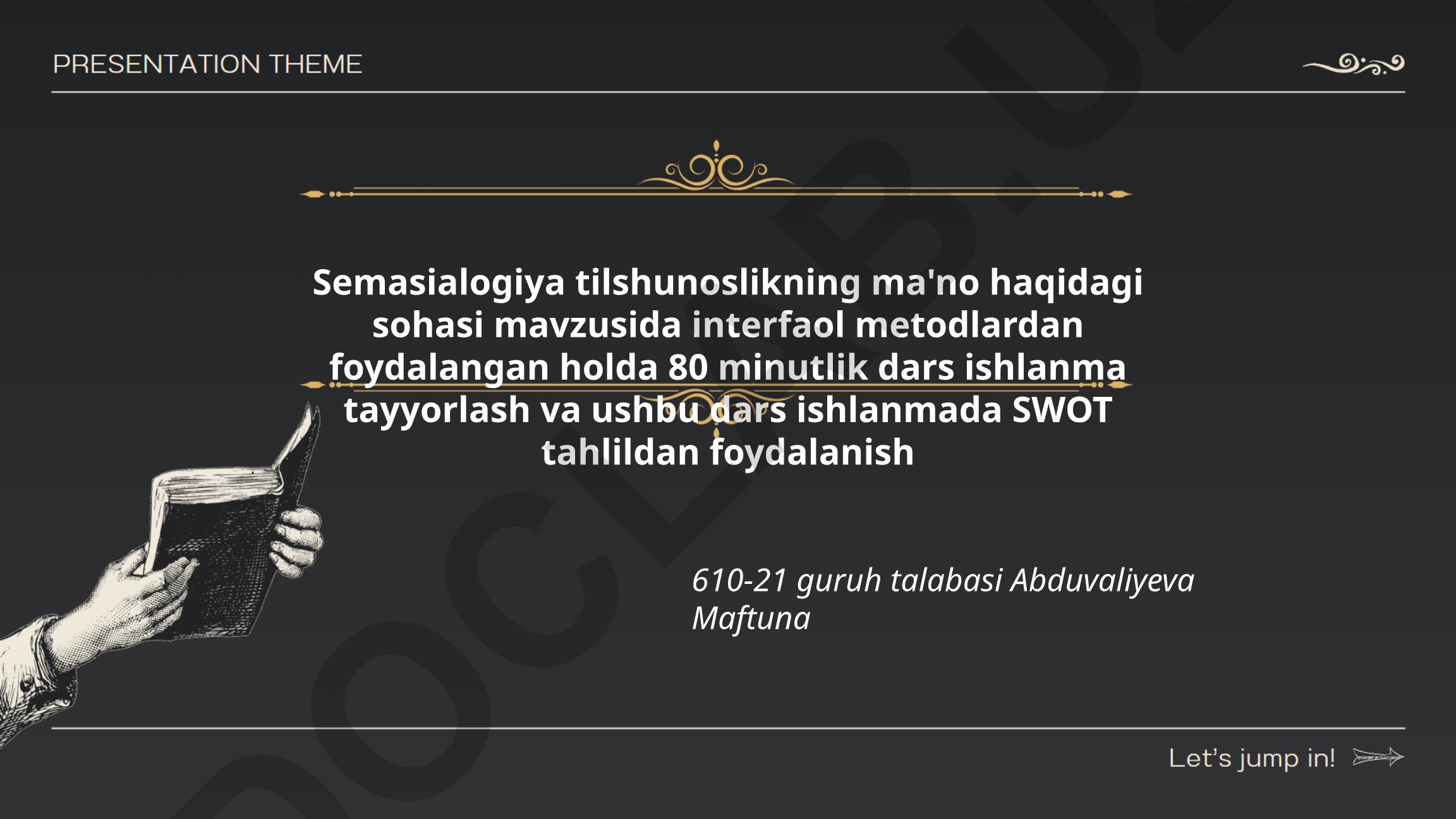 Semasiologiya tilshunoslikning ma'no haqidagi sohasi mavzusida dars ishlanma