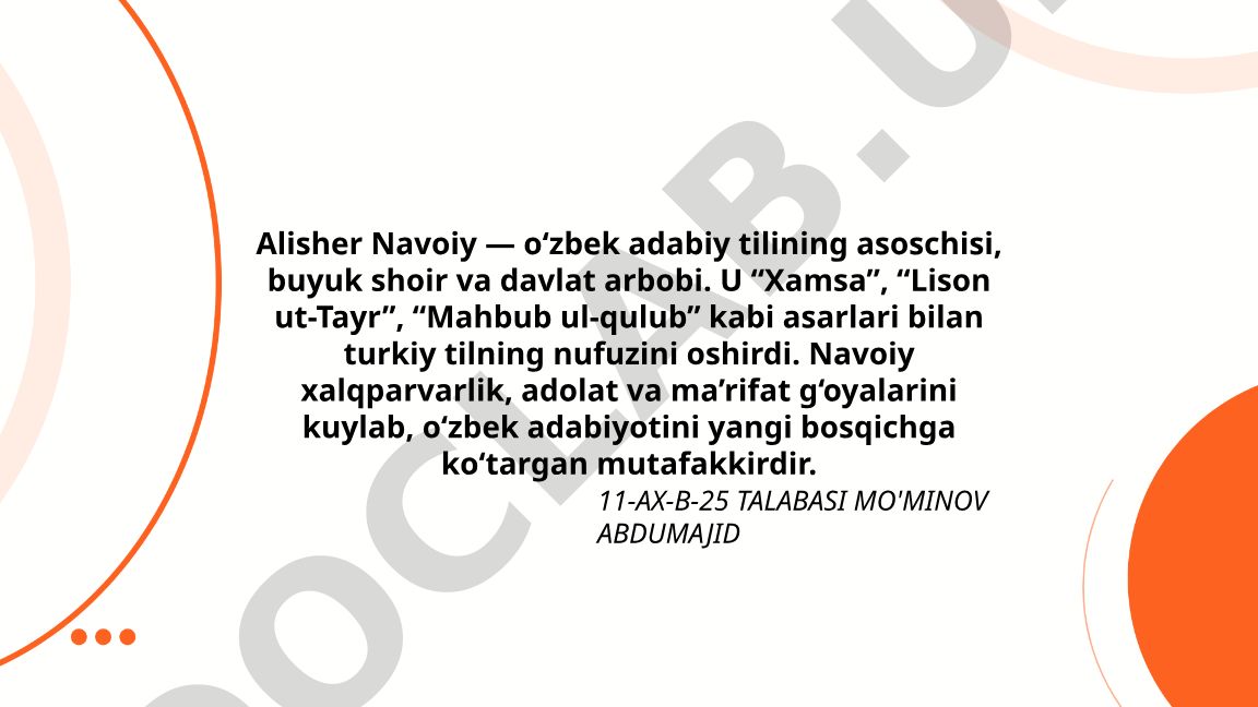 Alisher Navoiy hayoti, ijodi va o'zbek adabiy tiliga qo'shgan hissasi
