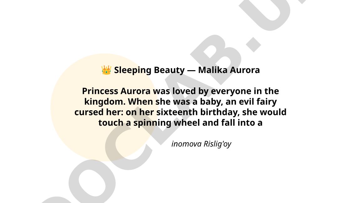 Sleeping Beauty — Malika Aurora hayoti va taqdiri