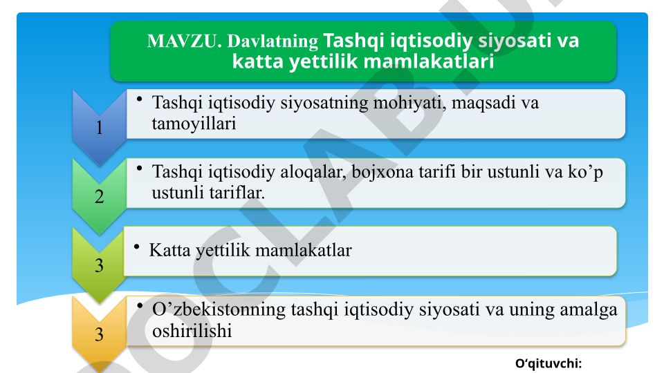Davlatning tashqi iqtisodiy siyosati va katta yettilik mamlakatlari