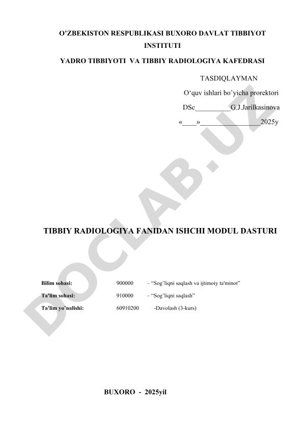 Tibbiy radiologiya fanidan ishchi modul dasturi