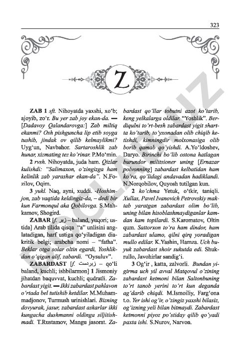 O'zbek tilida "zab" so'zining ma'nolari va qo'llanilishi