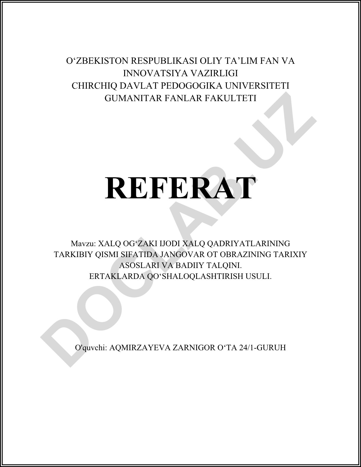 Xalq og‘zaki ijodida jangovar ot obrazining tarixiy asoslari va badiiy talqini