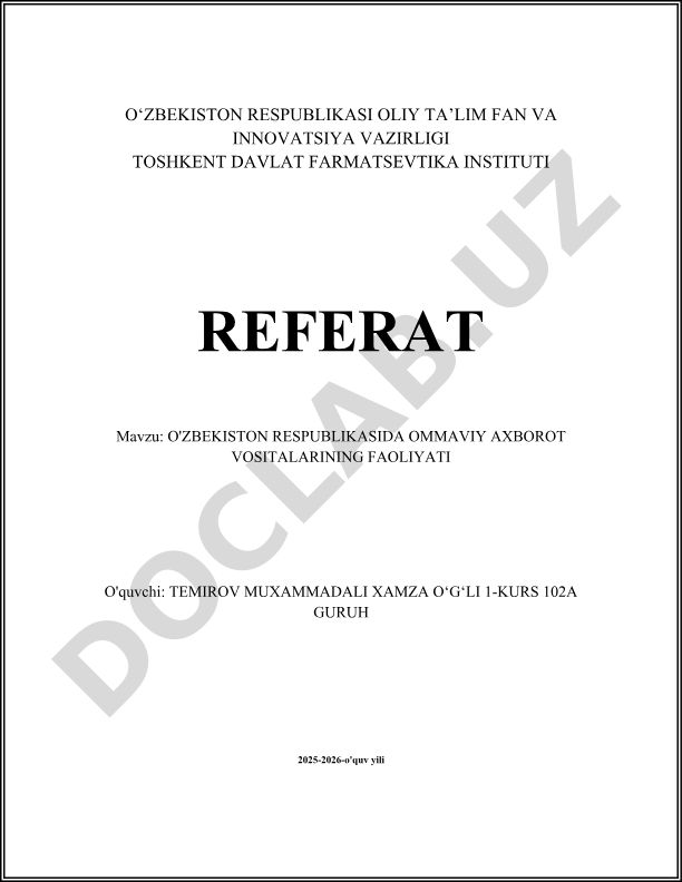 O'zbekiston Respublikasida ommaviy axborot vositalarining faoliyati