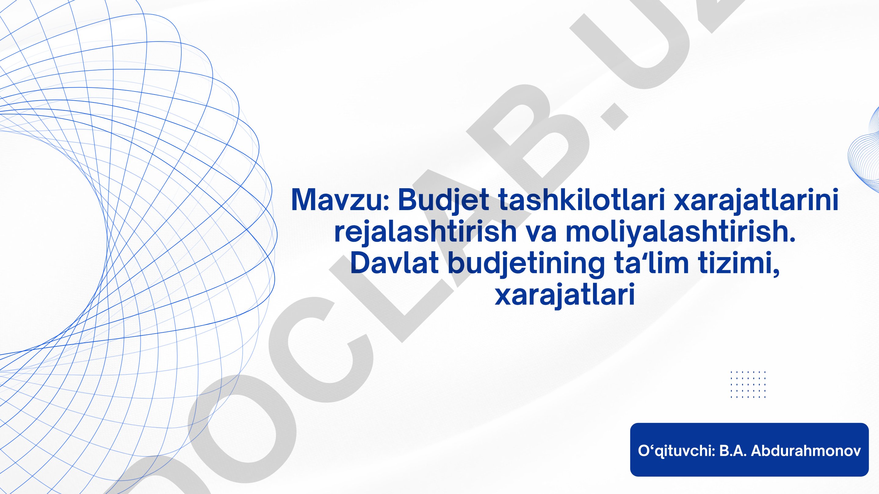 Budjet tashkilotlari xarajatlarini rejalashtirish va moliyalashtirish