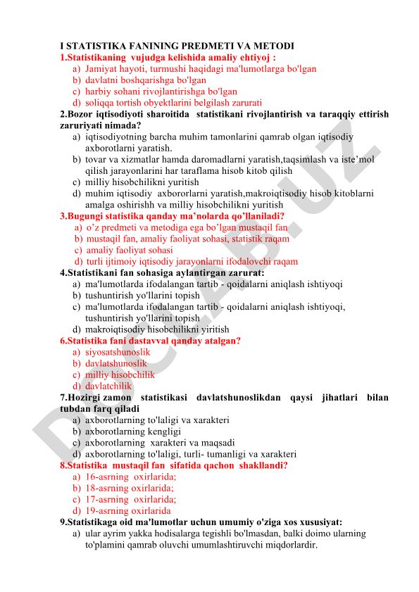 Statistika fanining predmeti va metodi