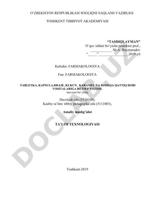 Tabletka, kapsula, draje, kukun, karamel va boshqa qattiq dori vositalariga retsep yozish