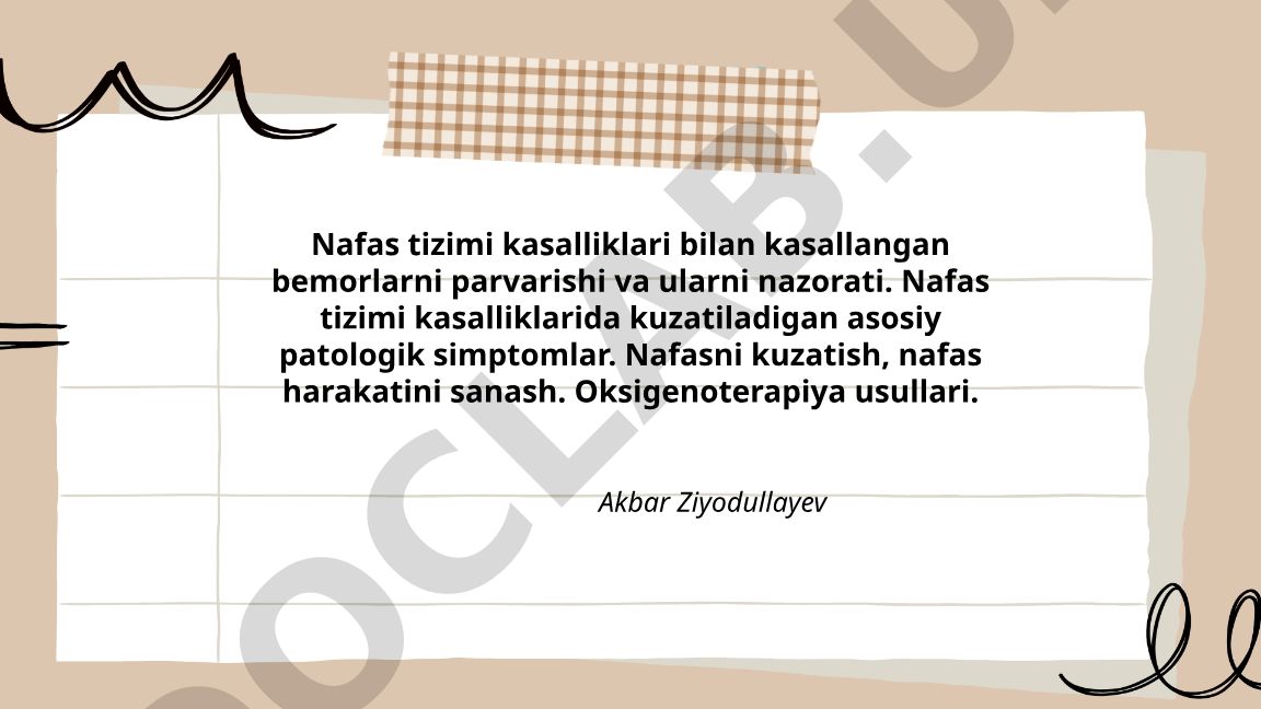 Nafas tizimi kasalliklari bilan bemorlarni parvarishi va nazorati