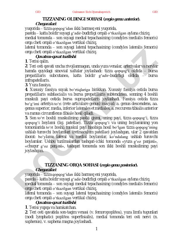 Tizzaning oldingi sohasining anatomik tuzilishi