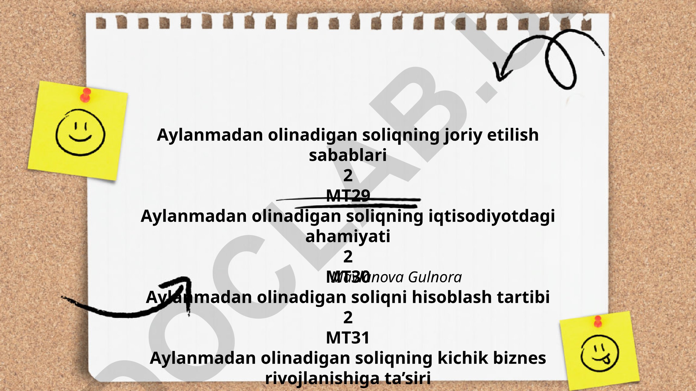 Aylanmadan olinadigan soliqning joriy etilish sabablari va iqtisodiyotdagi ahamiyati