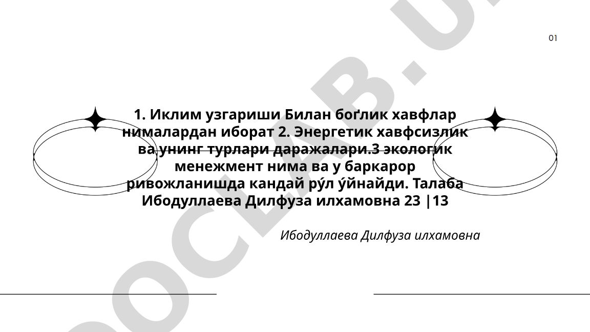Иклим ўзгариши, энергетик хавфсизлик ва экологик менежмент