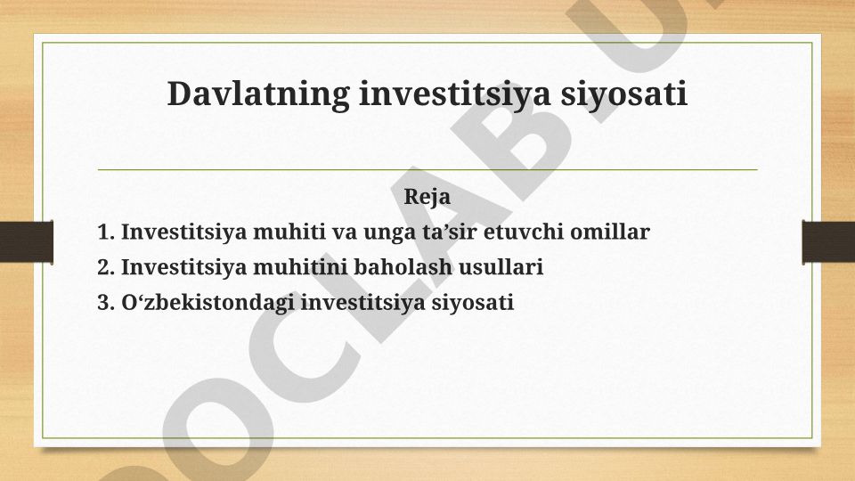 Davlatning investitsiya siyosati