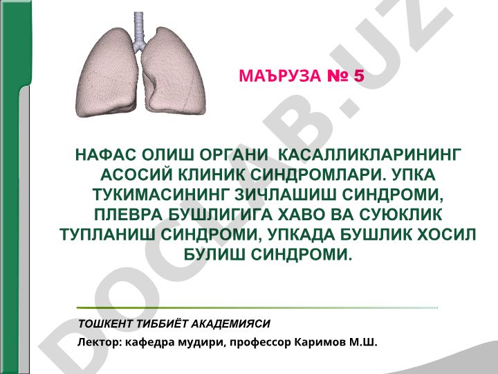 Нафас олиш орган касалликларининг асосий клиник синдромлари