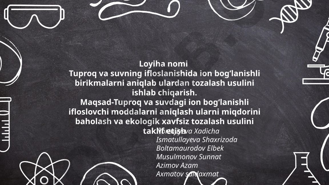 Tuproq va suvning ifloslanishida ion bogʻlanishli birikmalarni aniqlab tozalash usuli