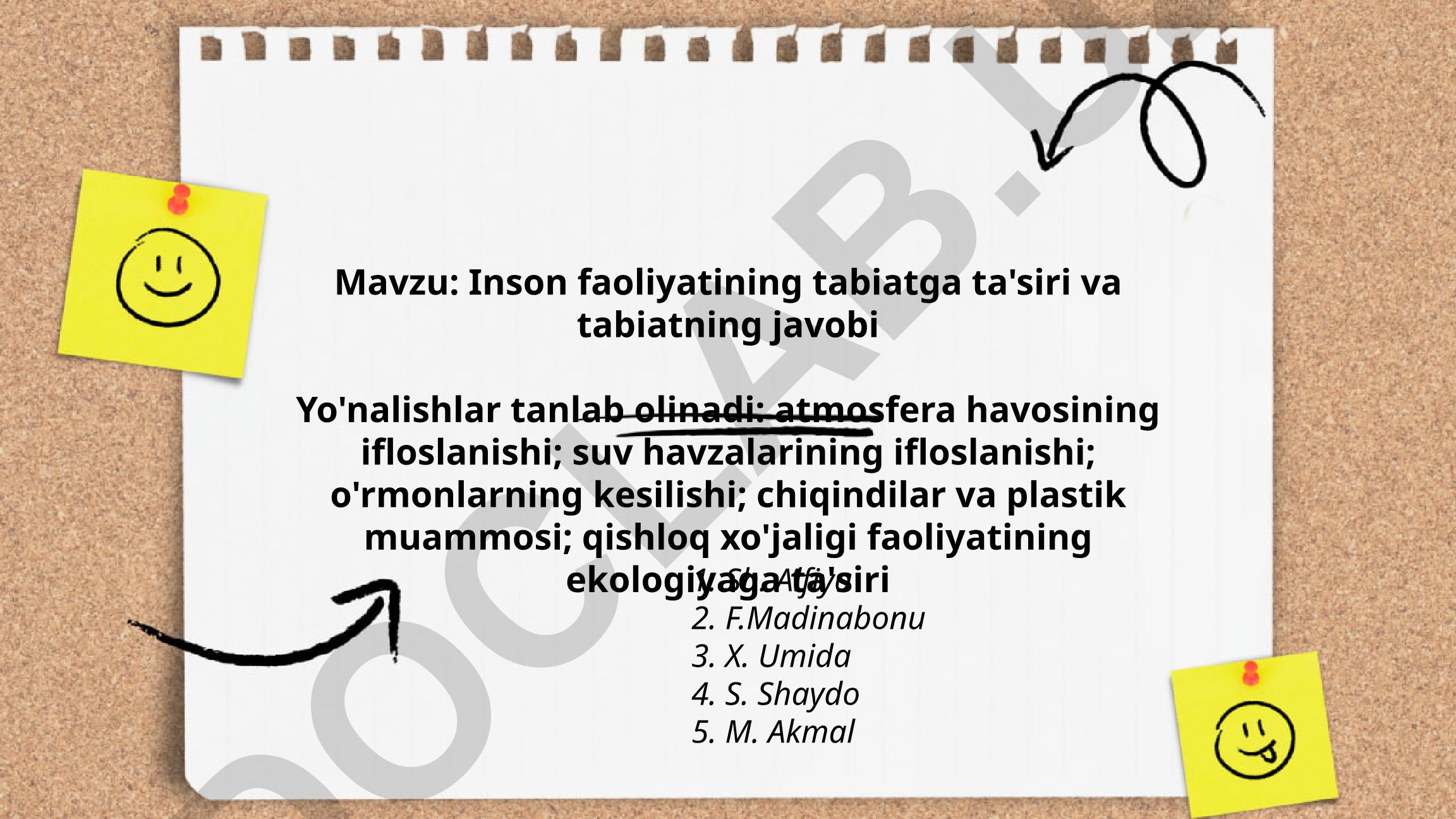 Inson faoliyatining tabiatga ta'siri va tabiatning javobi
