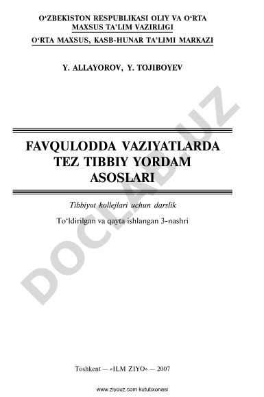 Favqulodda vaziyatlarda tez tibbiy yordam asoslari