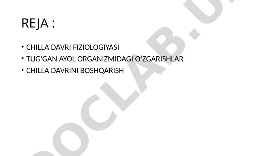 Chilla davri fiziologiyasi va boshqarish