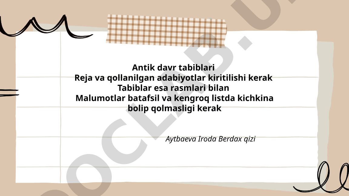 Antik davr tabiblari: Gippokrat, Galen va Dioskorid