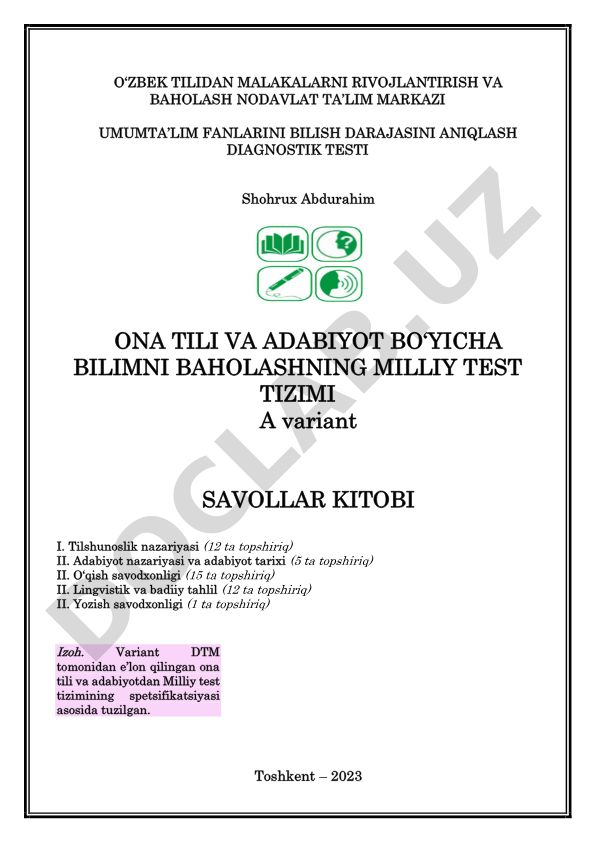 Ona tili va adabiyot bo'yicha bilimni baholashning milliy test tizimi