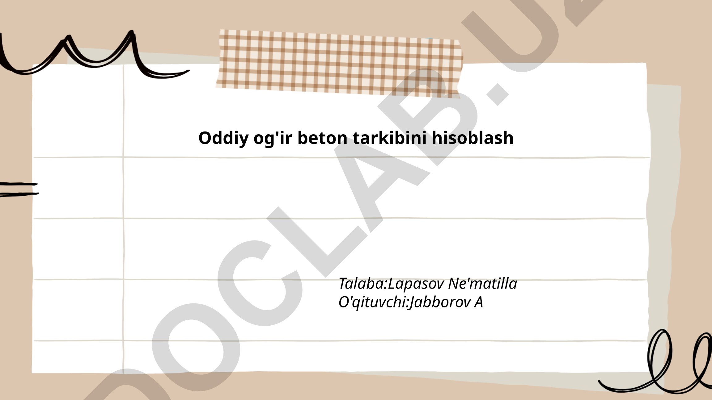Oddiy og'ir beton tarkibini hisoblash