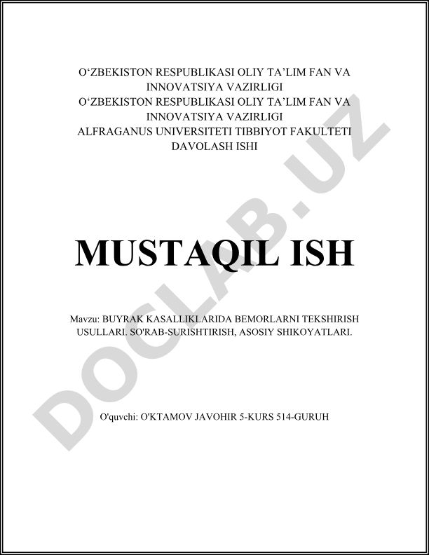 Buyrak kasalliklarida bemorlarni tekshirish usullari