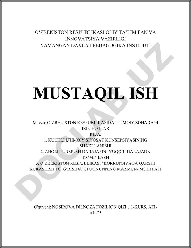 Oʻzbekiston Respublikasida ijtimoiy sohadagi islohotlar