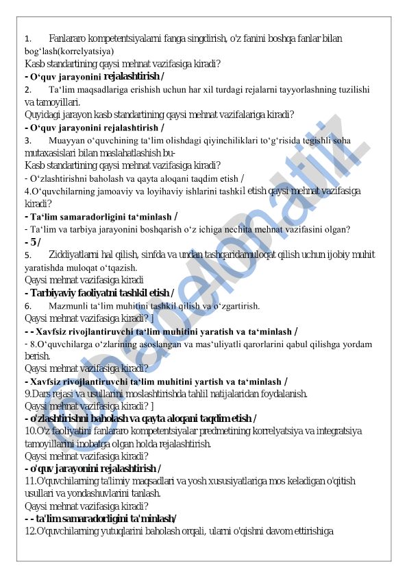 O'quv jarayonini rejalashtirish va tashkil etish mehnat vazifalari