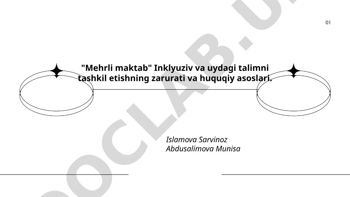 «Mehrli maktab» inklyuziv va uydagi ta'limni tashkil etishning zarurati va huquqiy asoslari