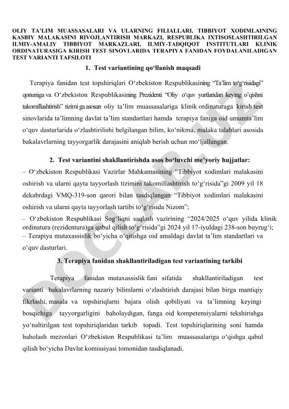 Terapiya fanidan klinik ordinaturaga kirish test variantlari