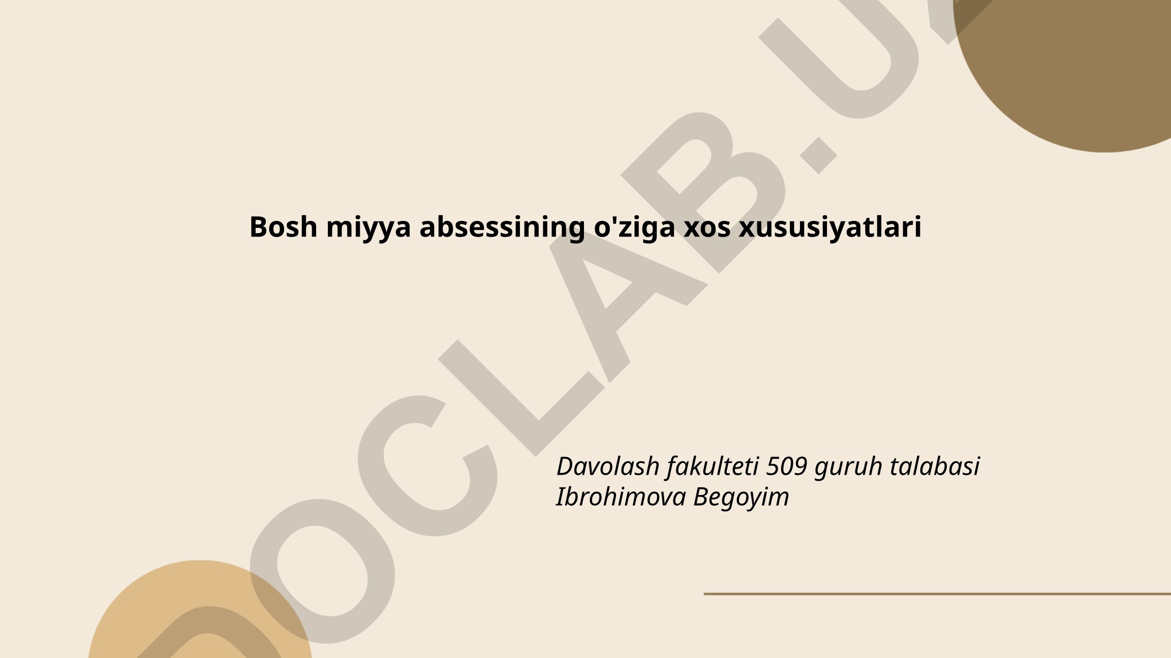Bosh miya absessining o'ziga xos xususiyatlari