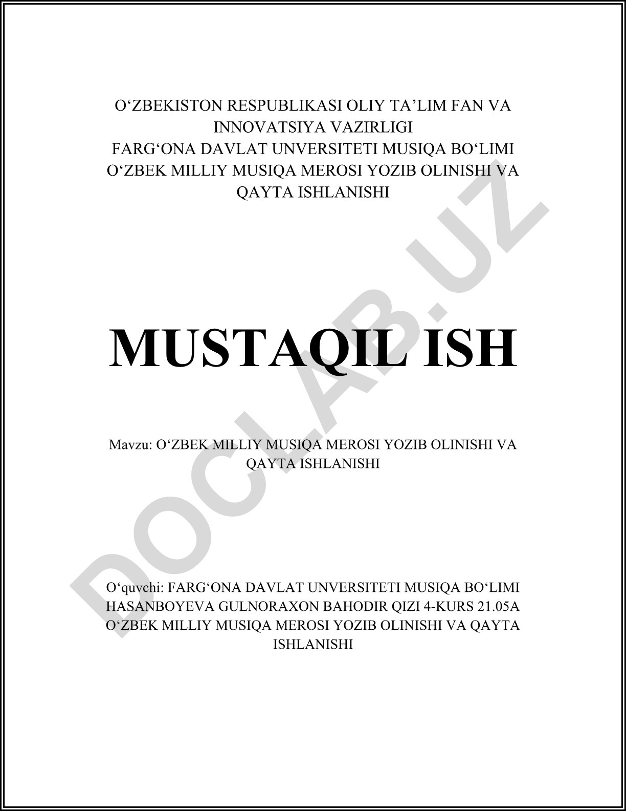 O‘zbek milliy musiqa merosi yozib olinishi va qayta ishlanishi