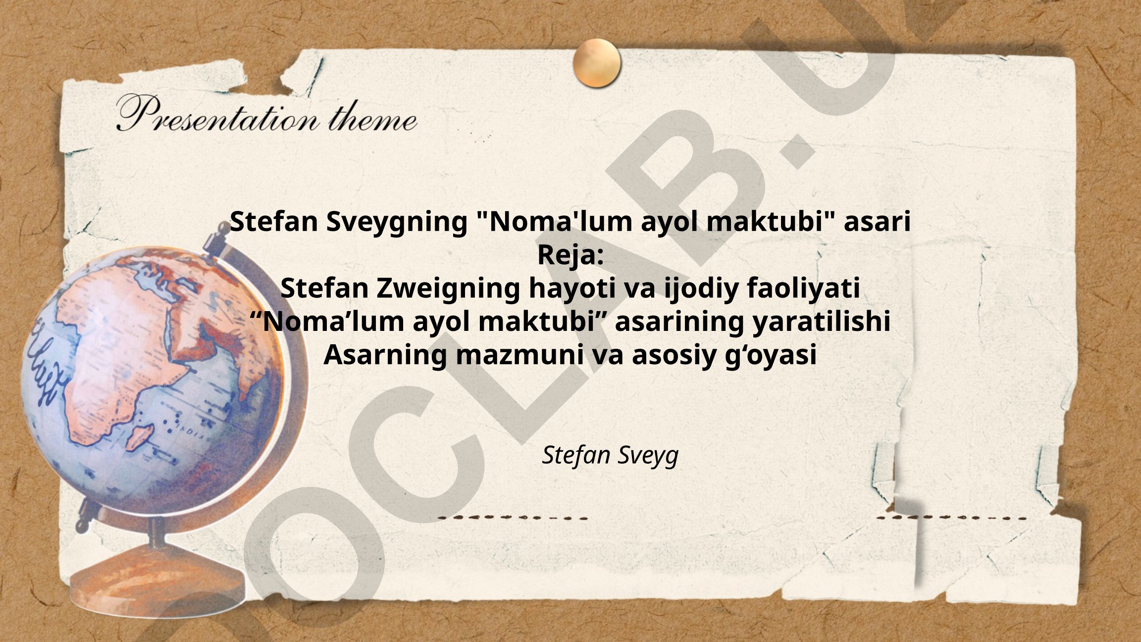 Stefan Sveygning "Noma'lum ayol maktubi" asari