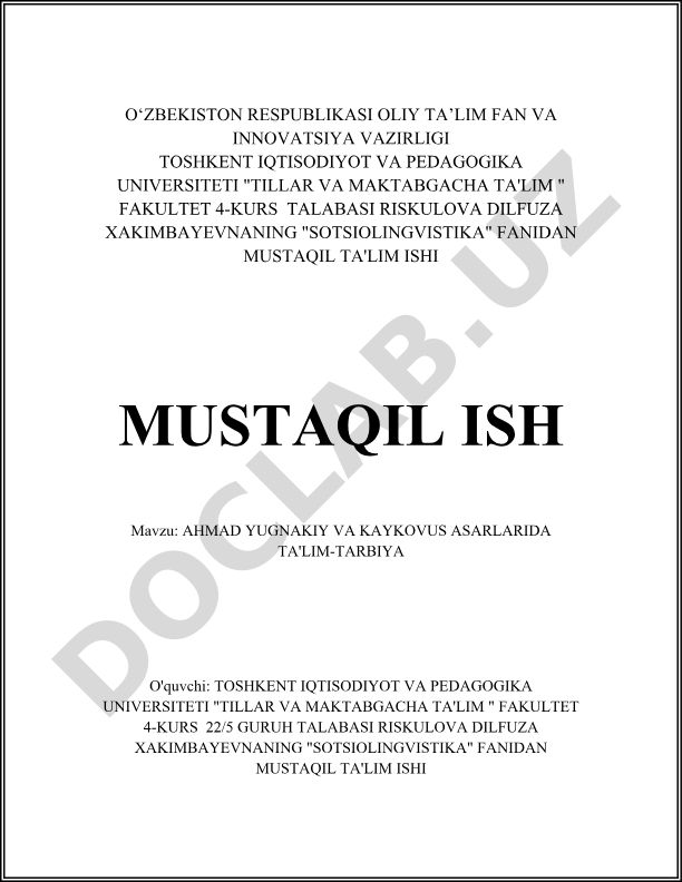 Ahmad Yugnakiy va Kaykovus asarlarida ta'lim-tarbiya