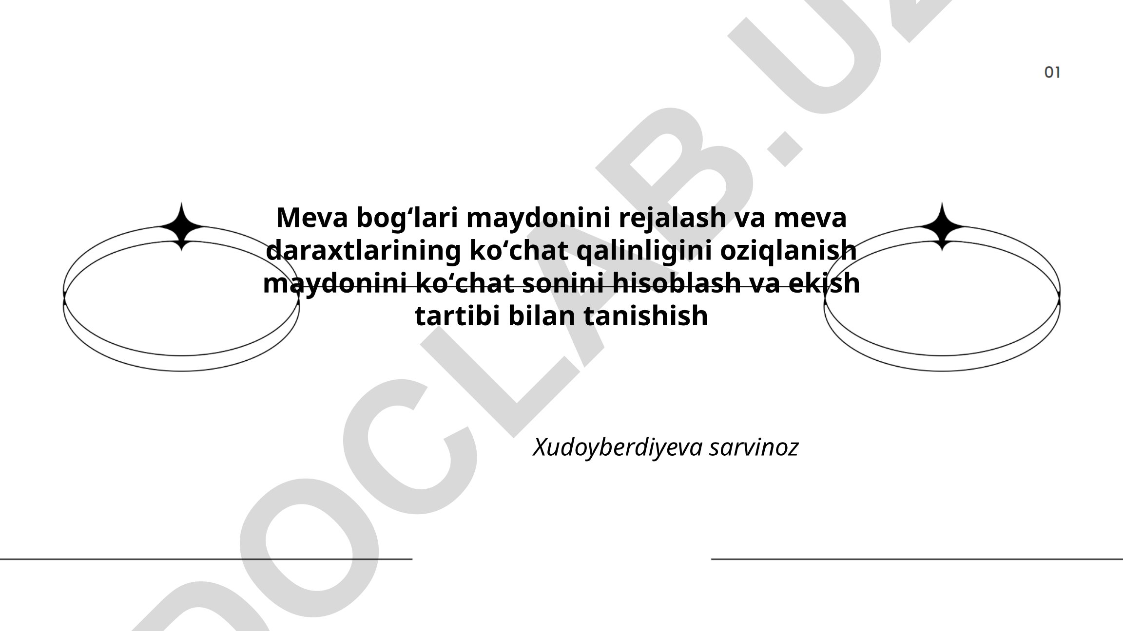 Meva bog'lari maydonini rejalash va meva daraxtlarining ko'chat qalinligini hisoblash
