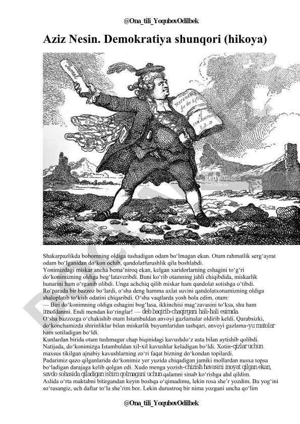 Aziz Nesin. Demokratiya shunqori (hikoya)