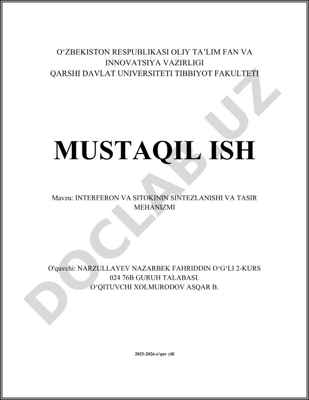 Interferon va sitokinin sintezlanishi va tasir mexanizmi