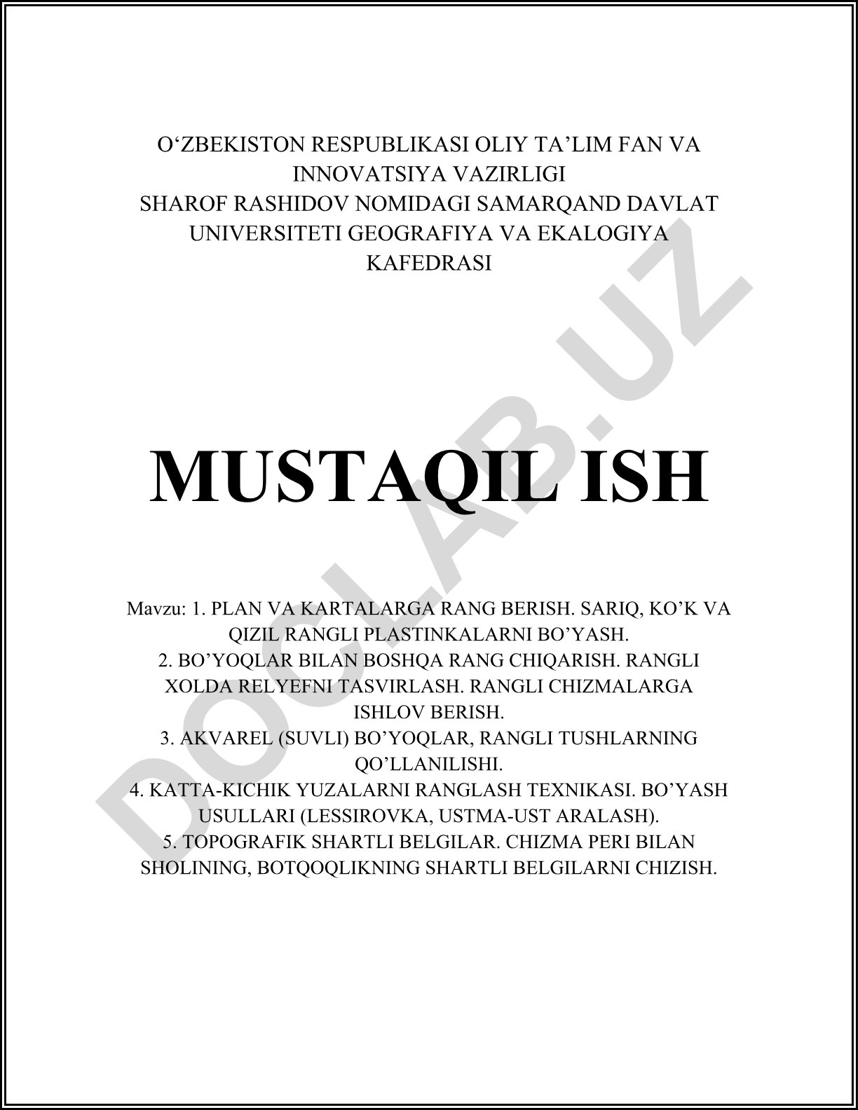 Plan va kartalarga rang berish texnikasi va topografik shartli belgilar