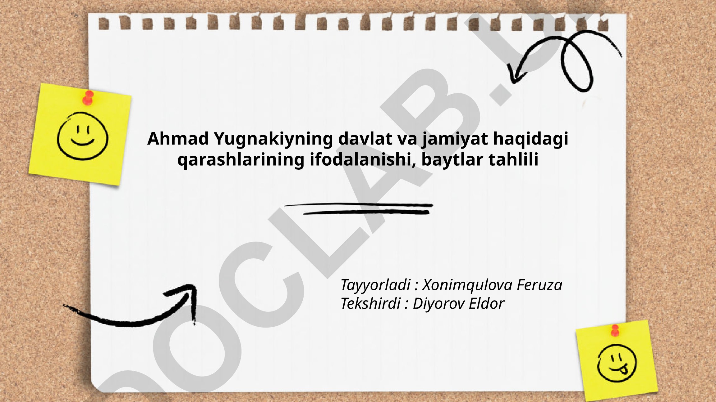 Ahmad Yugnakiyning davlat va jamiyat haqidagi qarashlarining ifodalanishi, baytlar tahlili
