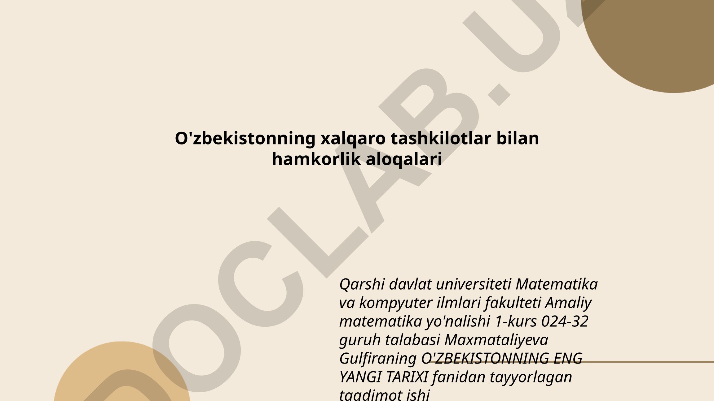 O'zbekistonning xalqaro tashkilotlar bilan hamkorlik aloqalari