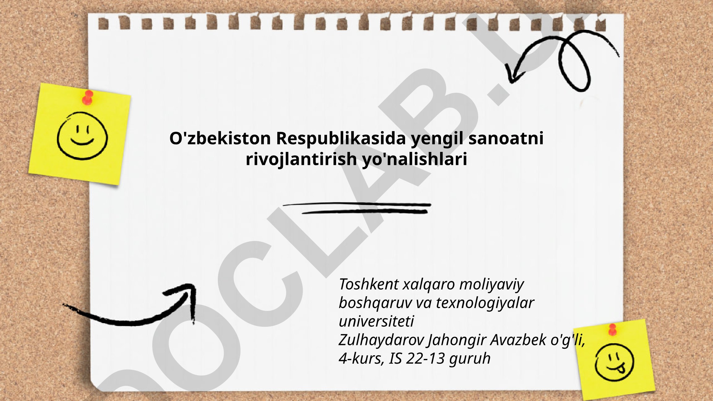 O'zbekiston Respublikasida yengil sanoatni rivojlantirish yo'nalishlari