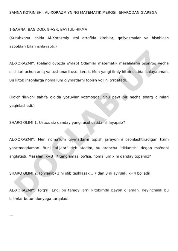 Al-Xorazmiyning matematik merosi: Sharqdan G'arbga