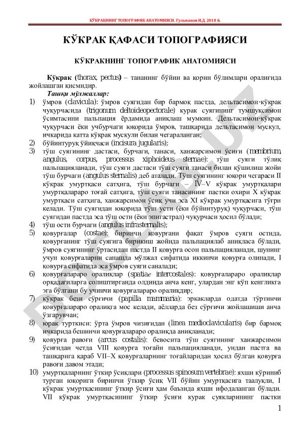 Кўкракнинг топографик анатомияси