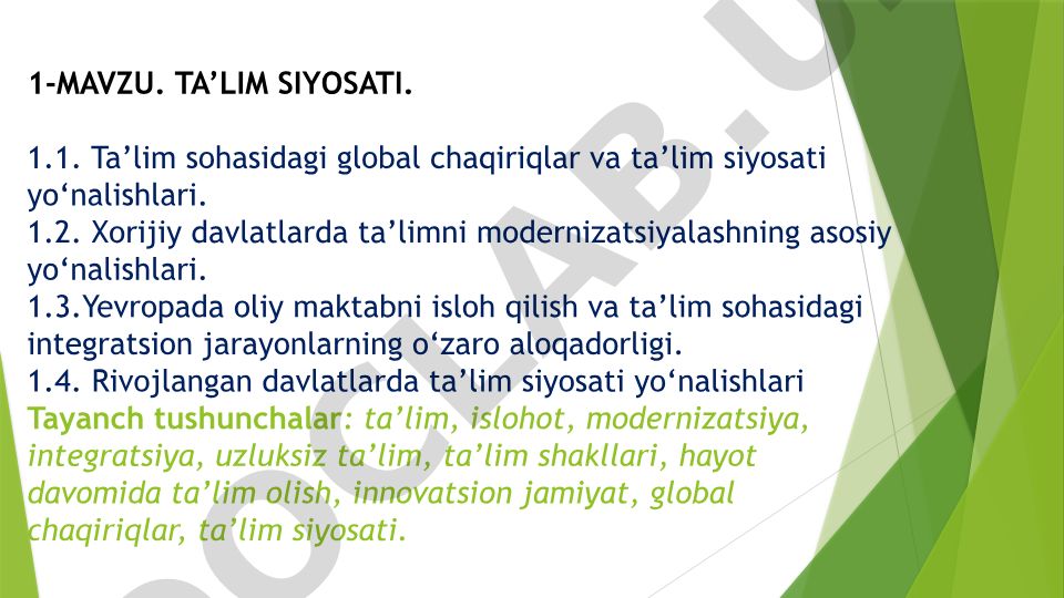 Ta’lim siyosati va global chaqiriqlar