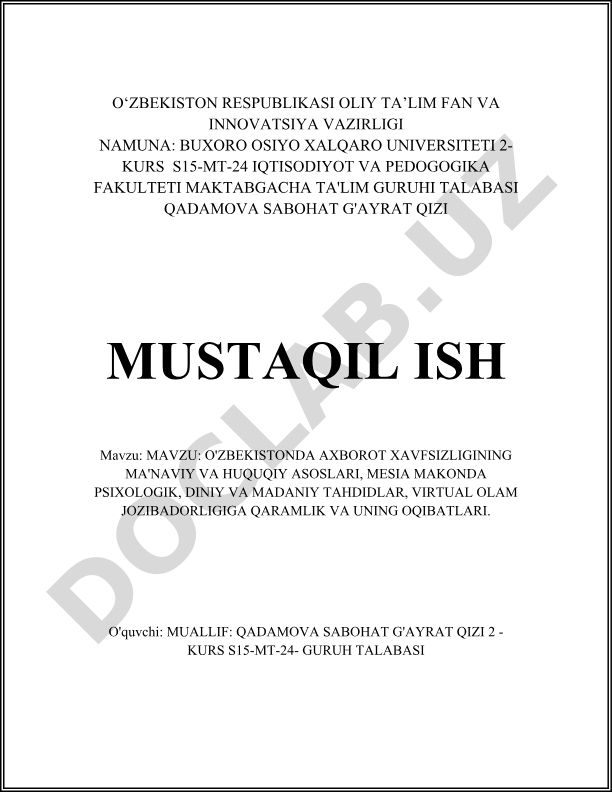 O'zbekistonda axborot xavfsizligining ma'naviy va huquqiy asoslari