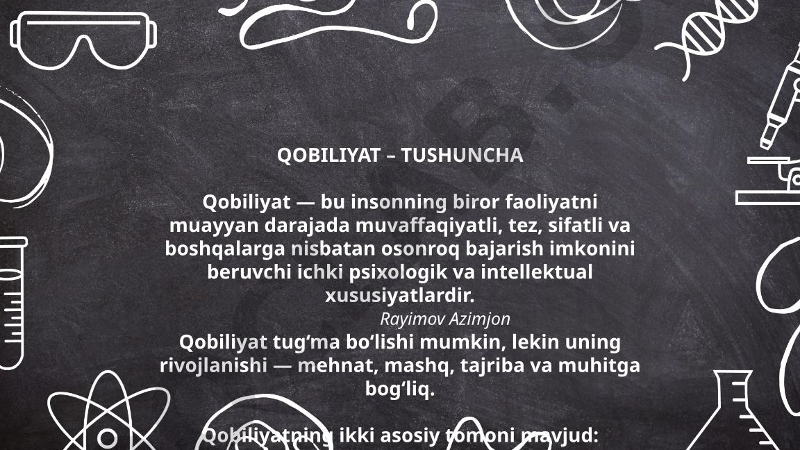Qobiliyat tushunchasi va uning rivojlanishi