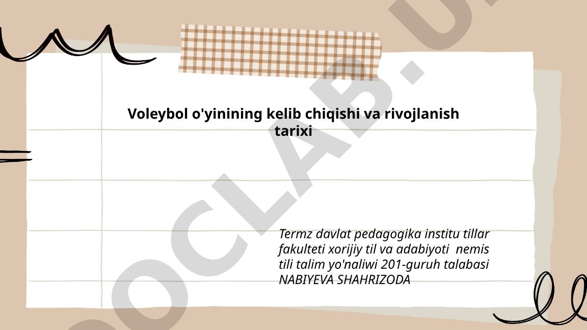 Voleybol o'yinining kelib chiqishi va rivojlanish tarixi