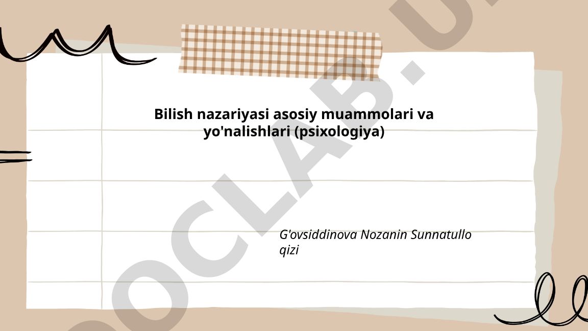 Bilish nazariyasi asosiy muammolari va yo'nalishlari (psixologiya)