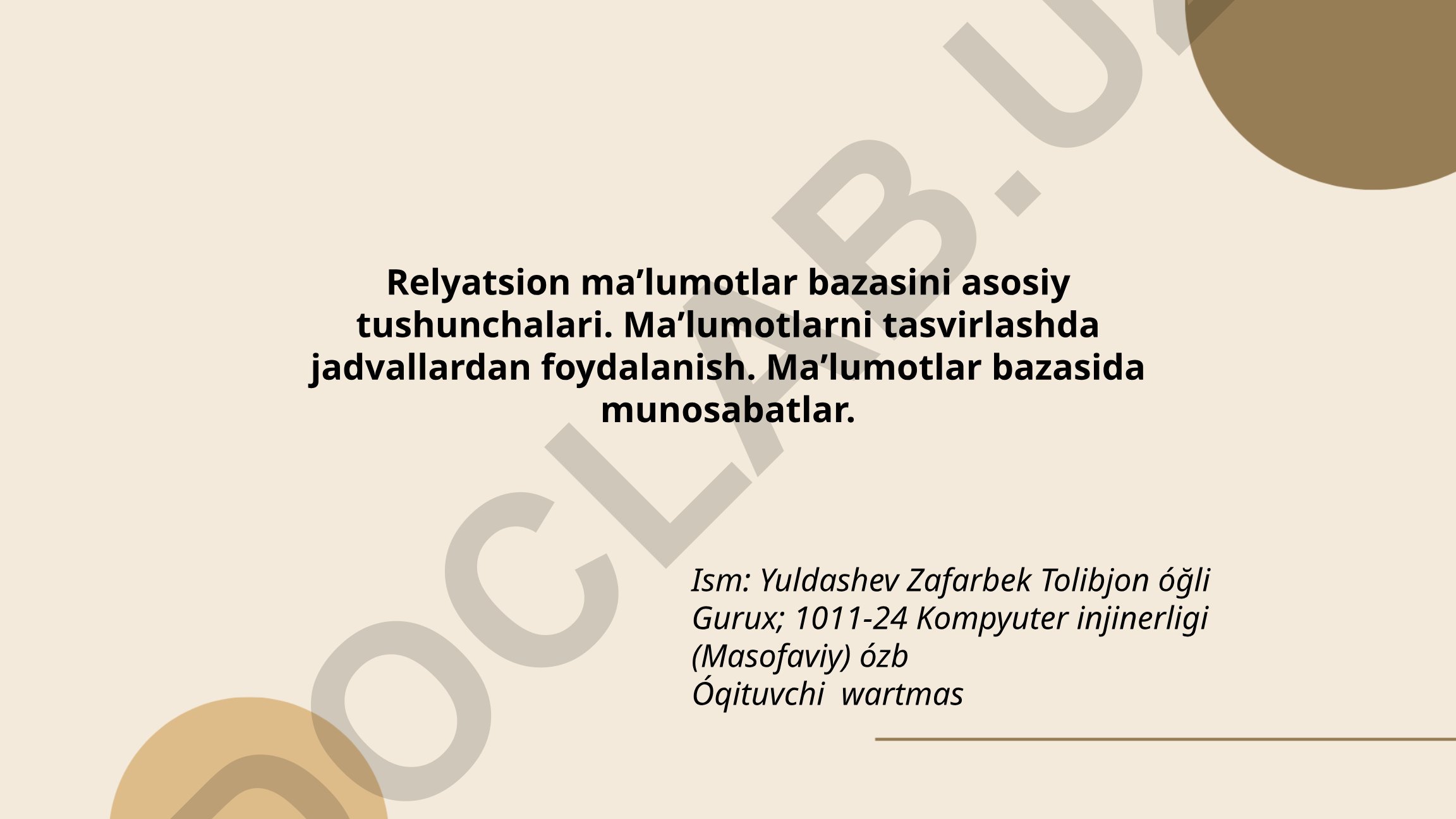 Relyatsion maʼlumotlar bazasining asosiy tushunchalari